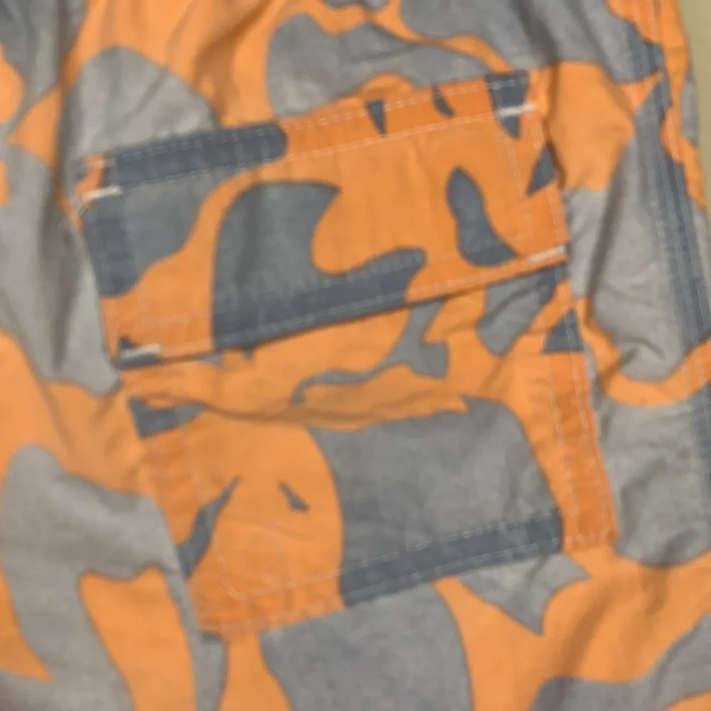 LANDS END Kids Swim Trunks Orange Gray Swimsuit Shorts Medium (5-6)